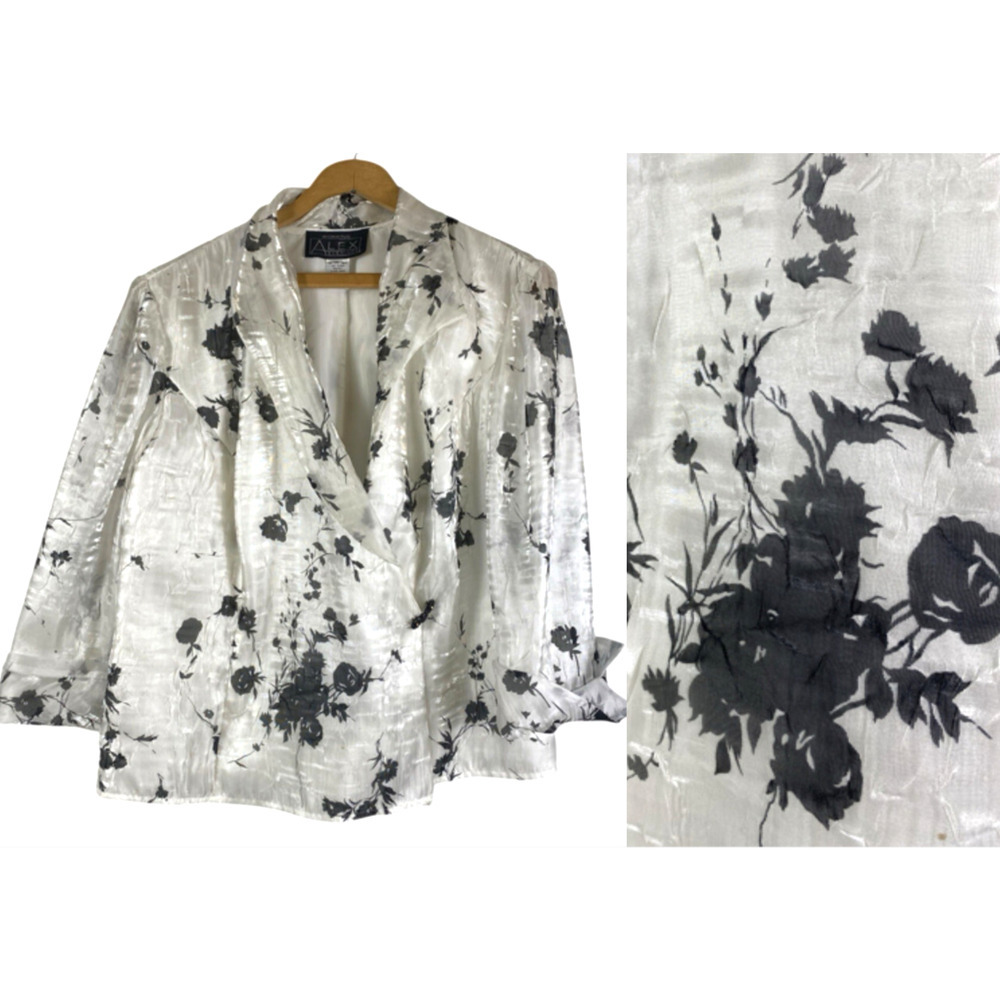 Alex Evenings 1X Topper Jacket White & Black Floral Wrap Crinkle Chiffon Formal